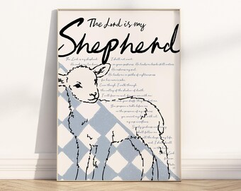 The Lord is My Shepherd Bible Verse Wall Art Printable, Psalm 23 Christian Scripture Quote Modern Retro Poster