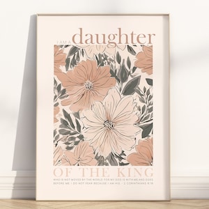 Eu sou filha do rei, pôster para impressão de versículos bíblicos, Boho Christian 2 Coríntios 6:18, citação bíblica para berçário de menina