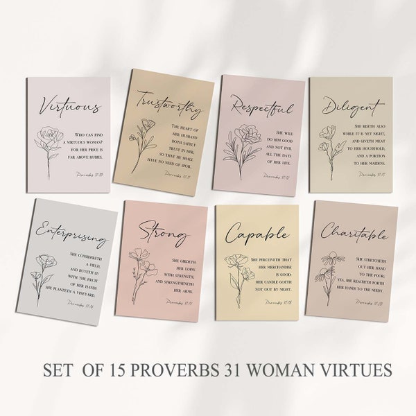 Proverbes 31 femme lot de 15 attributs verset de la Bible cartes imprimables cadeau fête des mères chrétienne moderne écriture sainte carte mémoire pour maman chrétienne