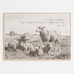 John 10:11 Die gute Hirte Bibel Vers Wand Kunst druckbare, Vintage Christian religiöse Ostern Schrift Zitat Zeichnung Kunstwerk Poster Druck
