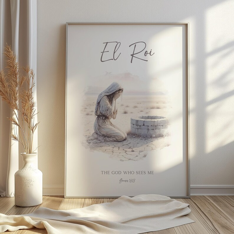 El Roi Hargar in der Wüste Bibel Illustration Wand Kunst druckbare, hebräische Name Gottes-Der Gott, der mich sieht Schrift Zitat Aquarell Kunstwerk Bild 7