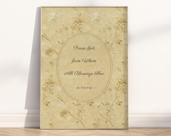 Praise God From Whom All Blessings Flow Printable Wall Art, Vintage Christian Doxology Hymn Poster Print
