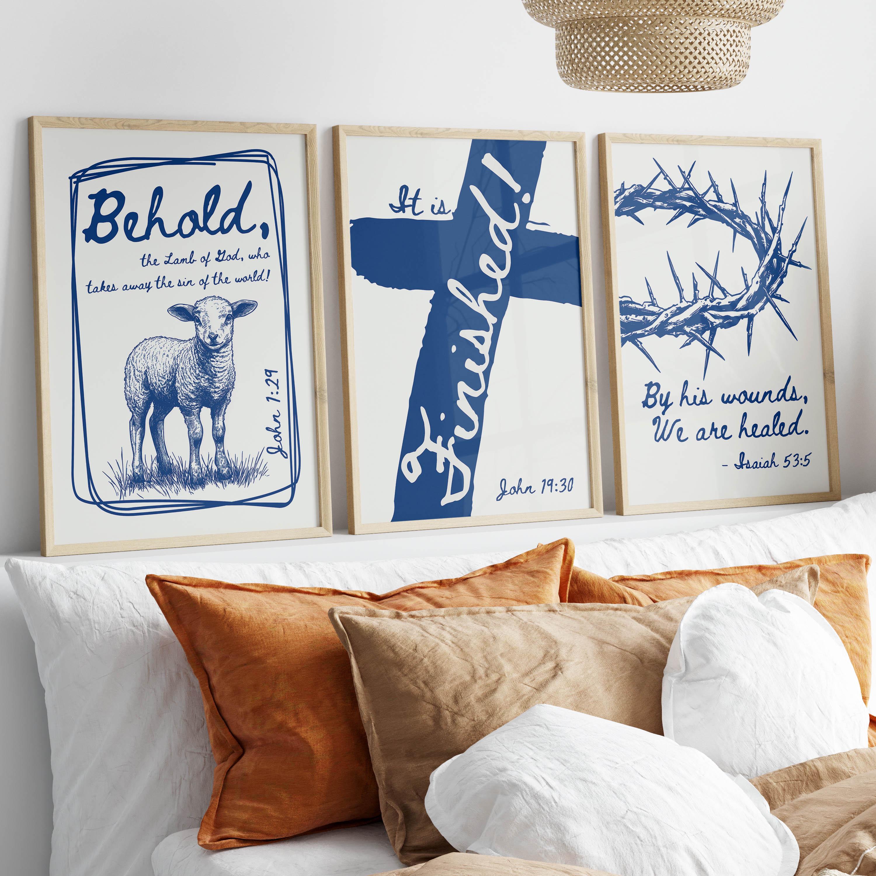 Set of 3 Religious Easter Bible Verse Wall Art Printable, Christian ...