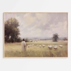 Salmo 23 o Senhor é meu pastor Versículo da Bíblia arte de parede para impressão, ilustração de pintura a óleo cristã citação das escrituras Arte Pôster Impressão
