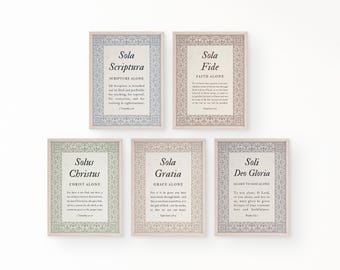 The 5 solas of the Reformation Printable wall art, Christian reformed theology Scripture Quote Poster Print