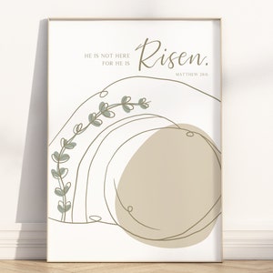 Póster imprimible con versículo bíblico de la tumba vacía de Jesús, arte de pared, decoración de Pascua, cartel con cita de las Escrituras, señal religiosa cristiana de Él ha resucitado