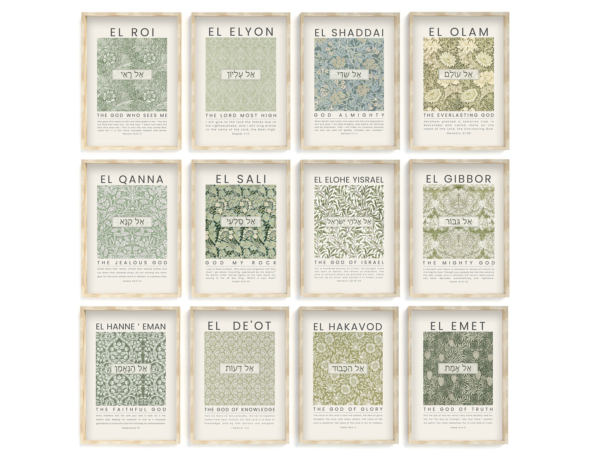 12 Hebrew Names of God Bible Verse Printable Wall Art Gallery Set ...
