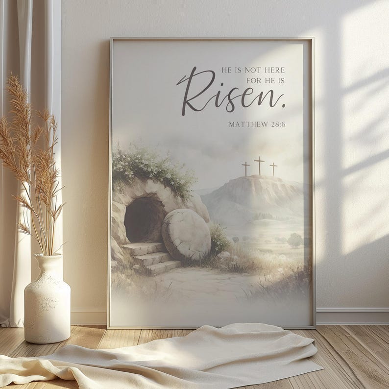 Jesus Empty Tomb Bible Verse Wall Art Printable, Christian Religious He ...