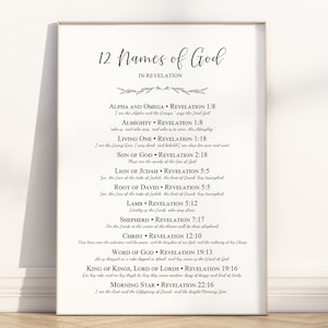 12 Names of God in Revelation New Testament Bible Verse Printable Wall art, Modern Christian minimalist Scripture quote Homeschool Poster