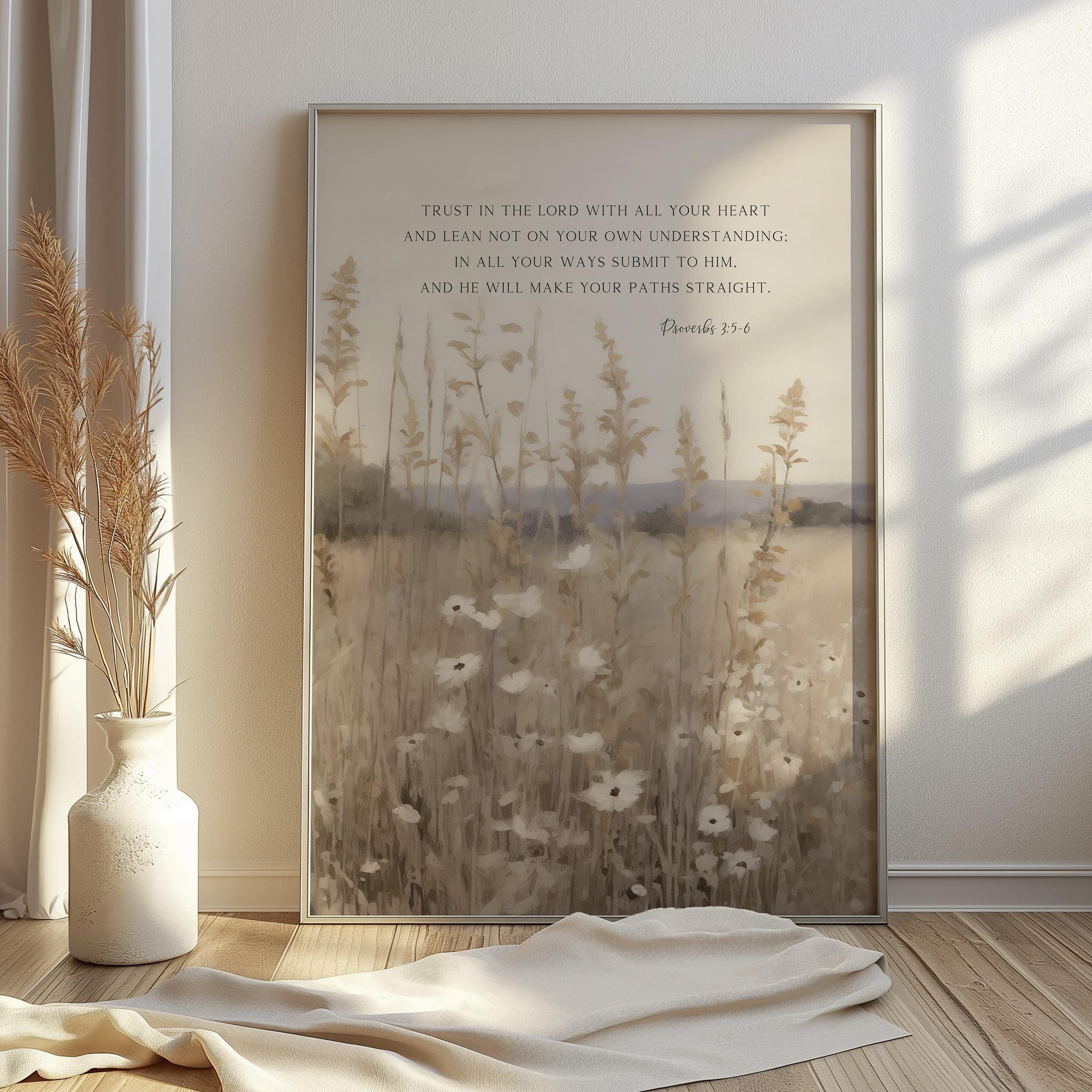 Neutral Wildflower Field Bible Verse Wall Art Printable Gallery Set of ...