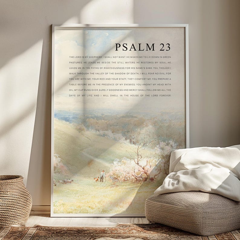 Psalm 23 Full Chapter Bible Verse wall art printable, Set of 2 Christian Vintage oil painting landscape scripture quote Artwork poster print image 4