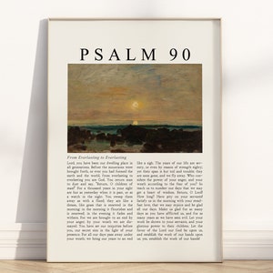 Psalm 90 van eeuwig tot eeuwig bijbelvers afdrukbare muurkunst, vintage christelijk olieverfschilderij schrift citaat artwork poster print