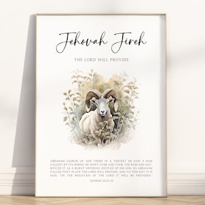 Jehovah Jireh the Lord will provide Bible illustration wall art printable-Hebrew name of God scripture quote watercolor artwork Poster Print