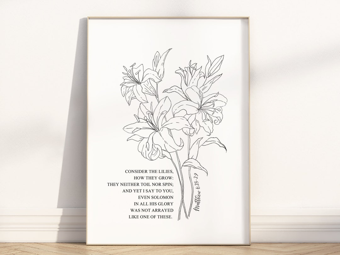 Consider the lilies bible verse wall art printable modern christian