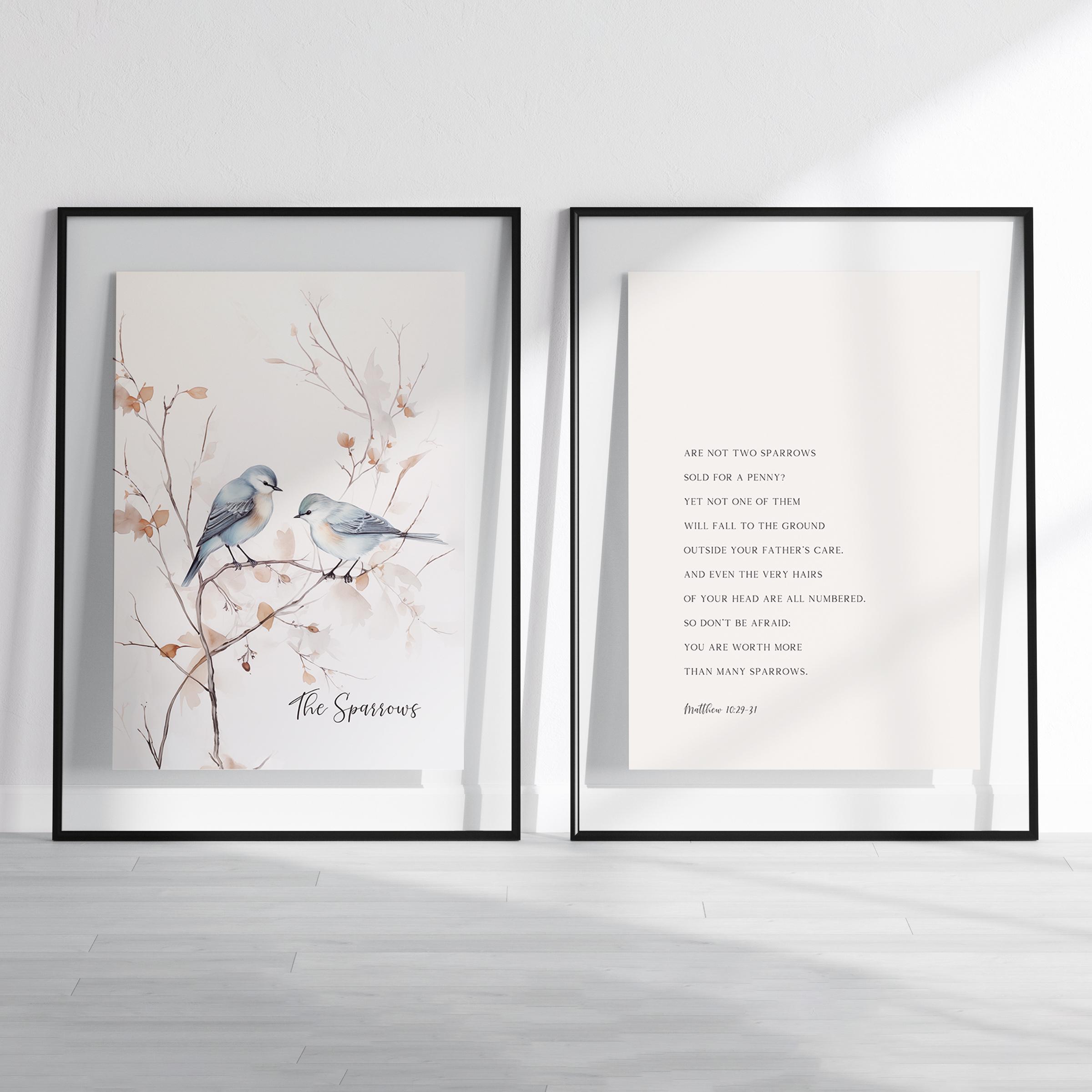 The Sparrows Matthew 10:29-31 Bible Verse Wall Art Printable, Set of 2 ...