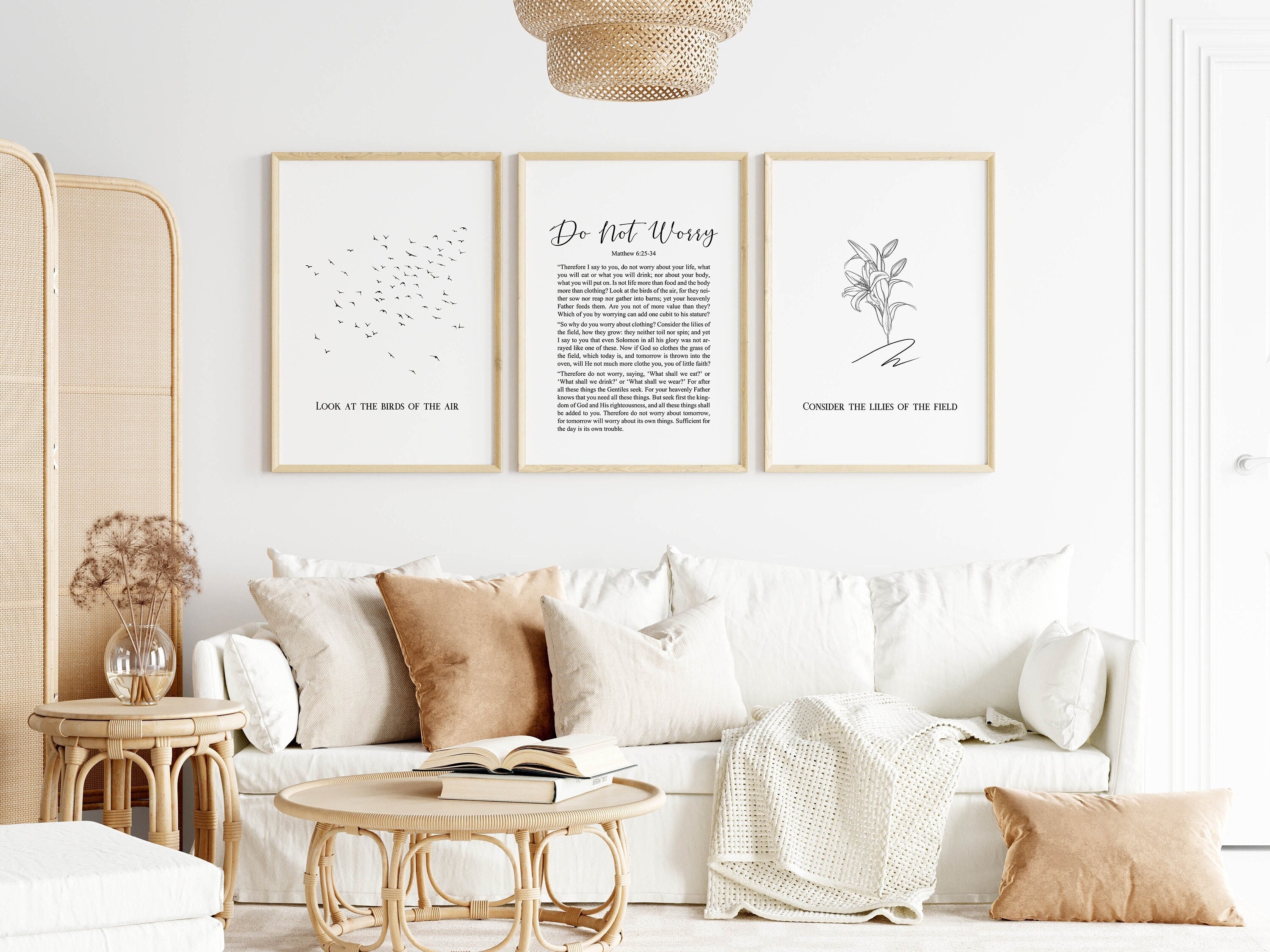 Set of 3 Matthew 6:25-34 Do Not Worry Bible Verses Printable Wall Art ...