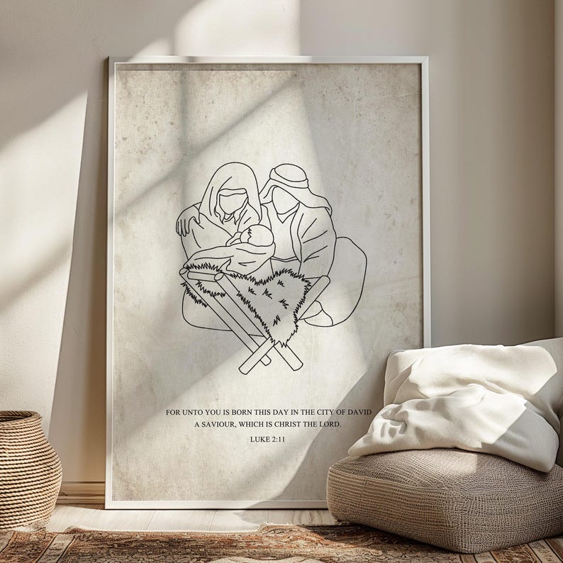 Nativity Scene Scripture Nativity Scene Christmas Bible Verse Printable Wall Art, Modern ...