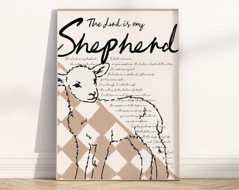 The Lord is My Shepherd Bible Verse Wall Art Printable, Psalm 23 Christian Scripture Quote Modern Retro Poster