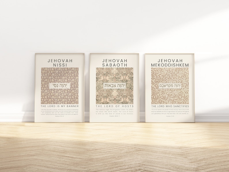 12 Hebrew Names of God Bible Verse Printable Wall Art Gallery Set ...