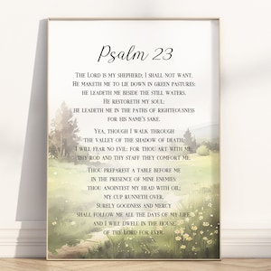 Psalm 23 The lord is my shepherd Bible Verse printable wall art, Modern Christian watercolor floral landscape scripture quote artwork poster