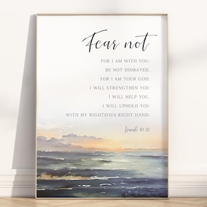 Isaiah 41:10 Fear not Bible Verse Wall Art Printable, Modern Christian Minimalist Watercolor Landscape Scripture Quote Artwork Poster Print