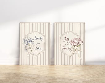 Beauty for Ashes & Joy in the Morning Bible Verse Wall art Printable Set of 2, Christian Scripture Quote Print