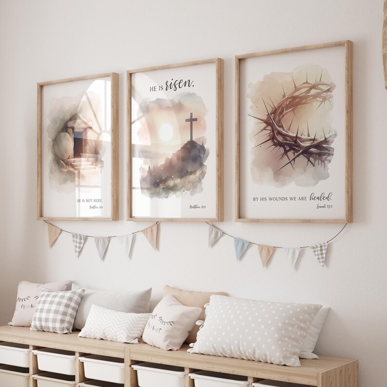 Christian Easter Bible Verse Wall Art Printable Set of 3, Religious ...