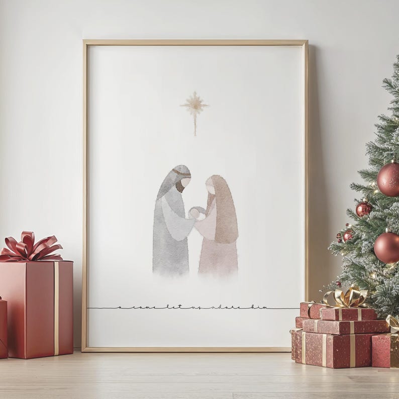 Nativity Scene Scripture Minimalist Nativity Scene Bible Verse Wall Art Printable, O Come Let Us ...