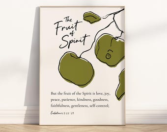 Fruit of the Spirit Bible Verse Wall Art Printable, Christian Galatians 5:22-23 Scripture Quote Print