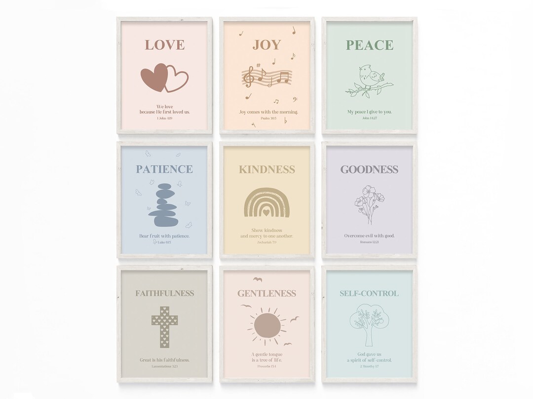 Fruit of the Spirit Kids Boho Bible Verse Wall Art Printable Set of 9 ...