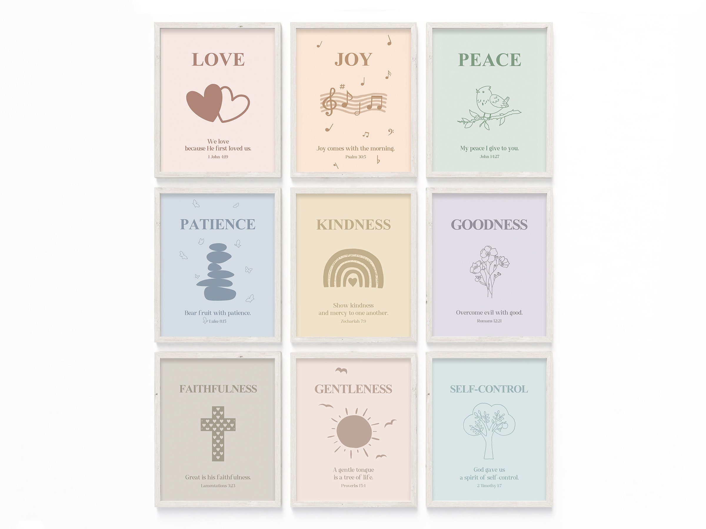 Fruit of the Spirit Kids Boho Bible Verse Wall Art Printable Set of 9 ...