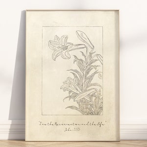 John 11: 25 Ich bin die Auferstehung und das Leben Bibel Vers Wand Kunst druckbare, christliche Vintage Blumenzeichnung Schrift Zitat Kunstwerk Druck
