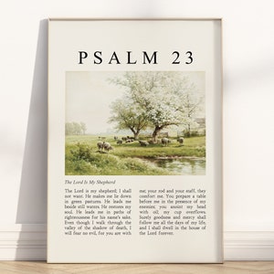 Psalm 23 der Herr ist mein Hirte Bibel Vers Wand Kunst druckbare, Vintage Christian Ölgemälde Illustration Schrift Zitat religiösen Druck