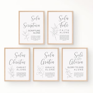 The 5 solas of the Reformation Printable wall art, Modern Christian Latin English Sola Gratia Fide Christus Scriptura Soli Deo Gloria Poster