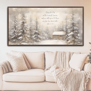 Póster grande horizontal con versículo bíblico panorámico navideño para pared, Lucas 2:14, cita cristiana, obra de arte invernal, paisaje invernal.
