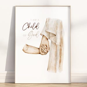 Ich bin ein Kind Gottes Bibel-Vers druckbare Wandkunst, christliche Aquarellmalerei Neutral Kindergarten 1 Johannes 3: 1 Schriftzitat Kunstwerk-Poster