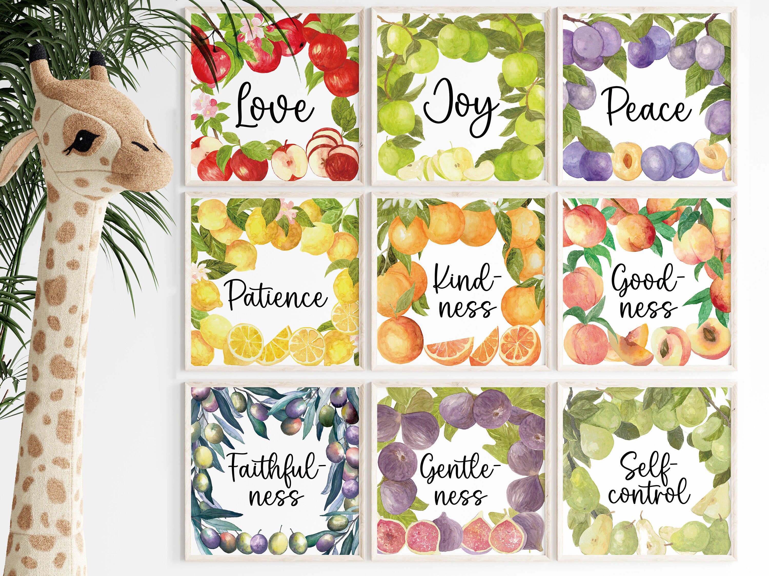 Fruit of the Spirit Kids Boho Bible Verse Wall Art Printable Set of 9 ...