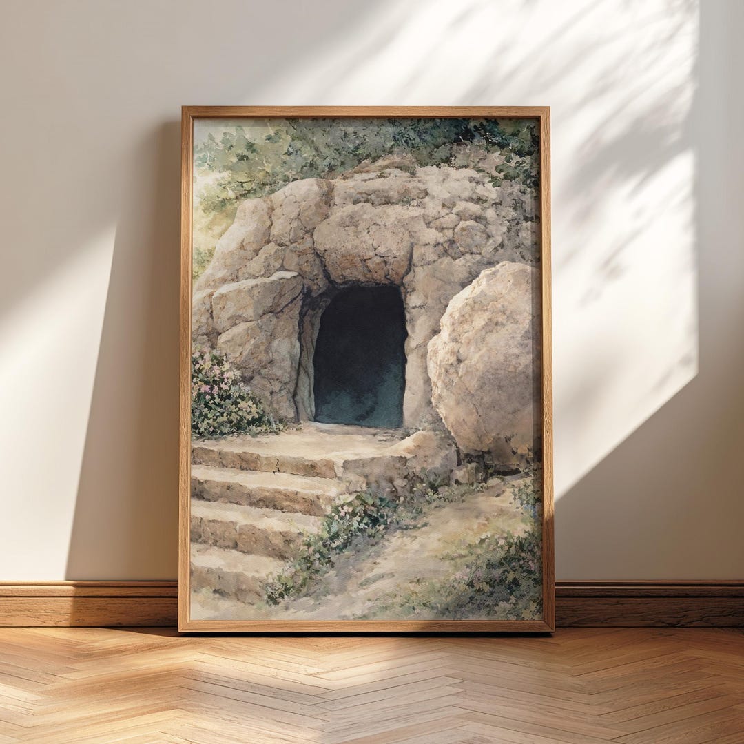 Jesus Empty Tomb Easter Wall Art Printable, Christian He is Risen ...