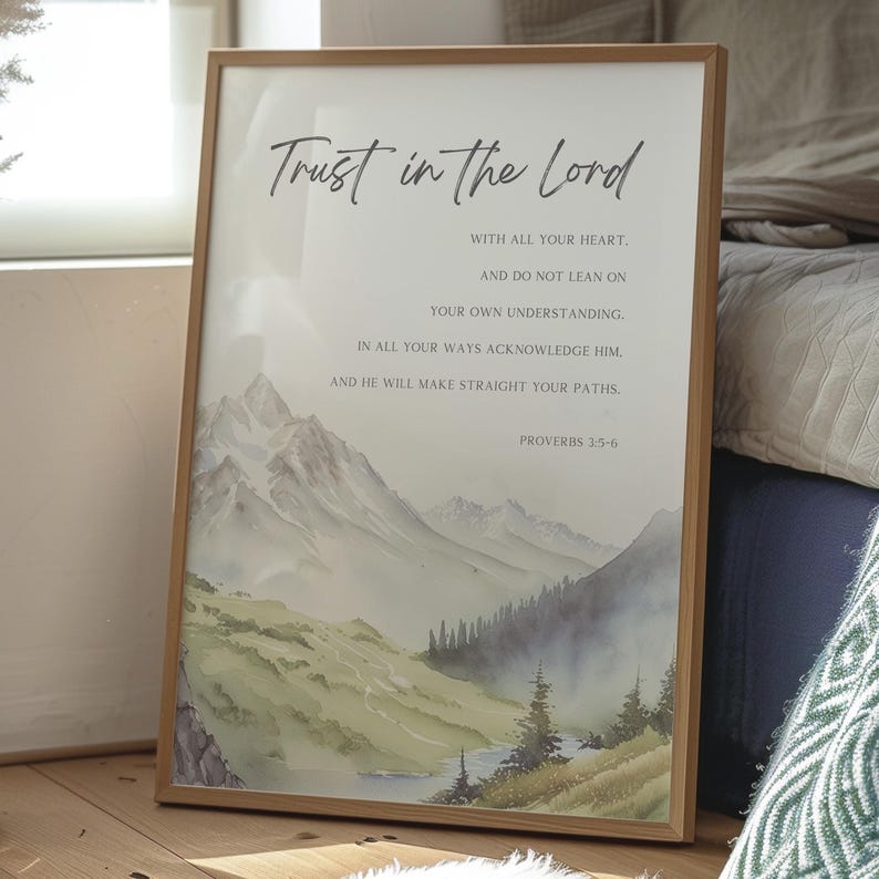 Proverbs 3:5-6 Trust in the Lord Bible Verse Wall Art Printable, Modern ...