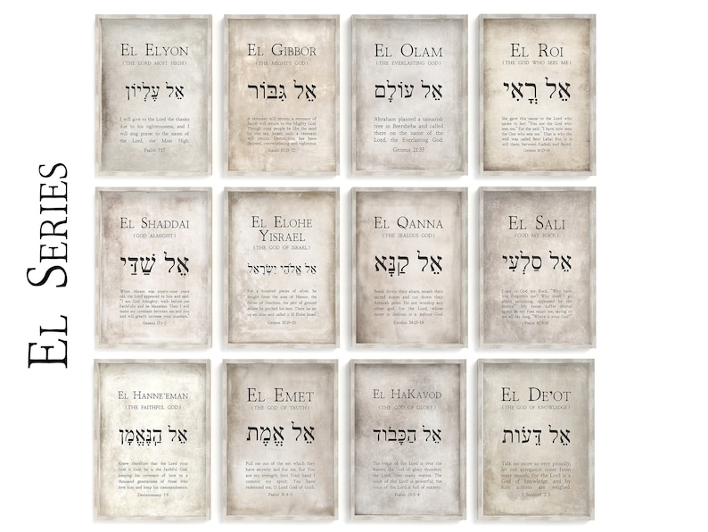 36 Hebrew Names of God Bible Verse Printable Wall Art Gallery Set ...