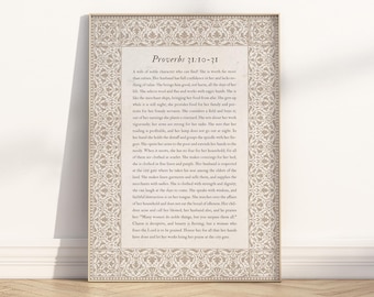 Proverbs 31 Virtuous woman Christian Bible Verse Wall Art Printable, Christian Vintage Scripture Quote Poster Print