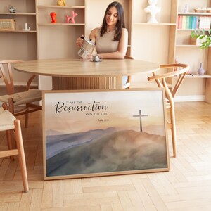 I am the resurrection Bible Verse Printable Wall Art, John 11:25 Cross on the hill Christian Easter Scripture Quote Artwork Print image 4