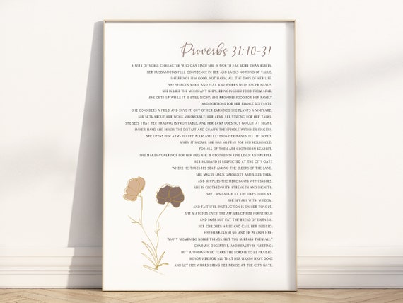 Proverbs 31 woman Modern Christian boho wall art print, Proverbs 31:10-31 Bible verse wall decor,  mothers day gift from daughter husband