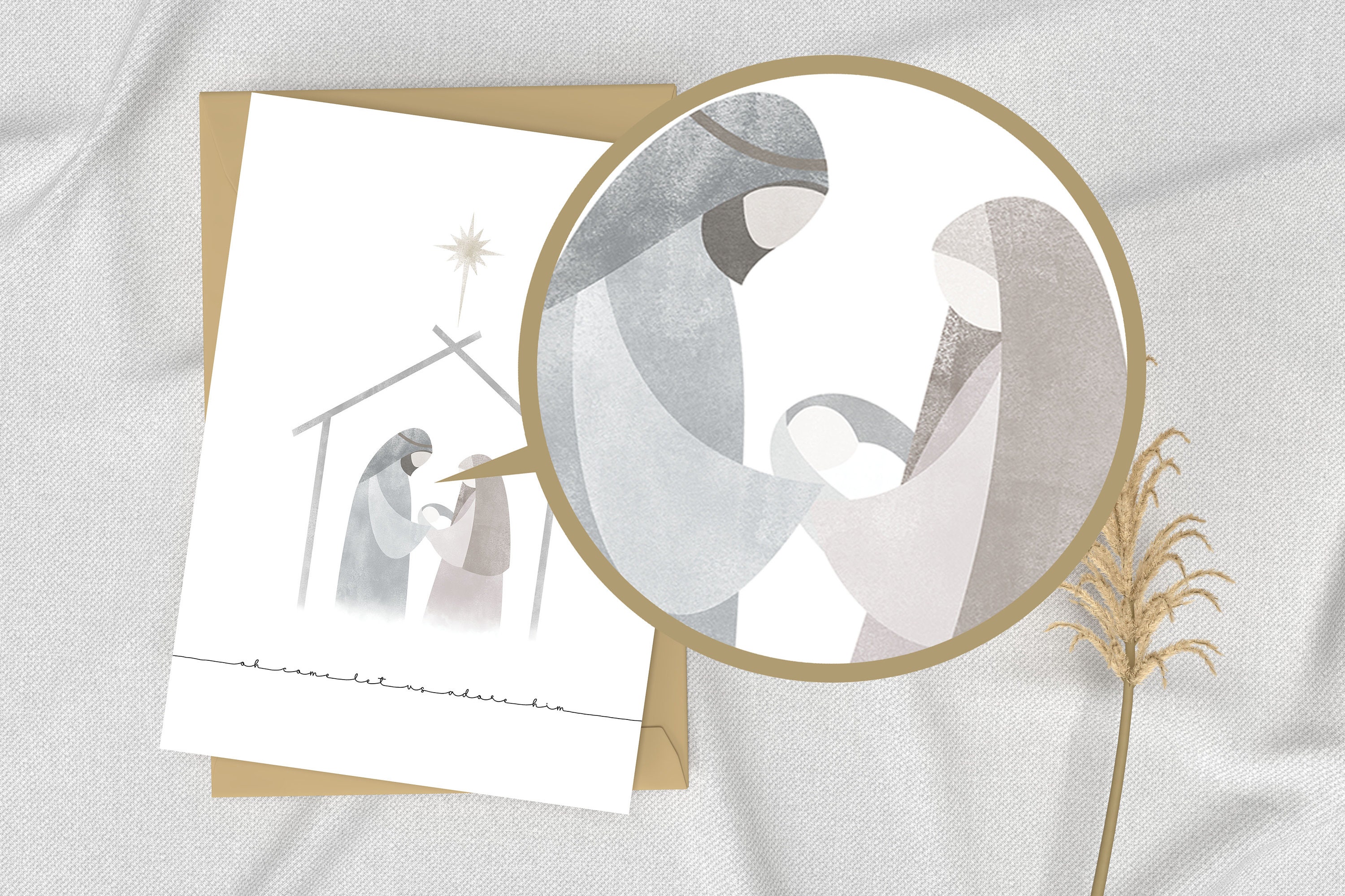 Minimalist Nativity Scene Bible Verse Wall Art Printable, Boho Oh Come