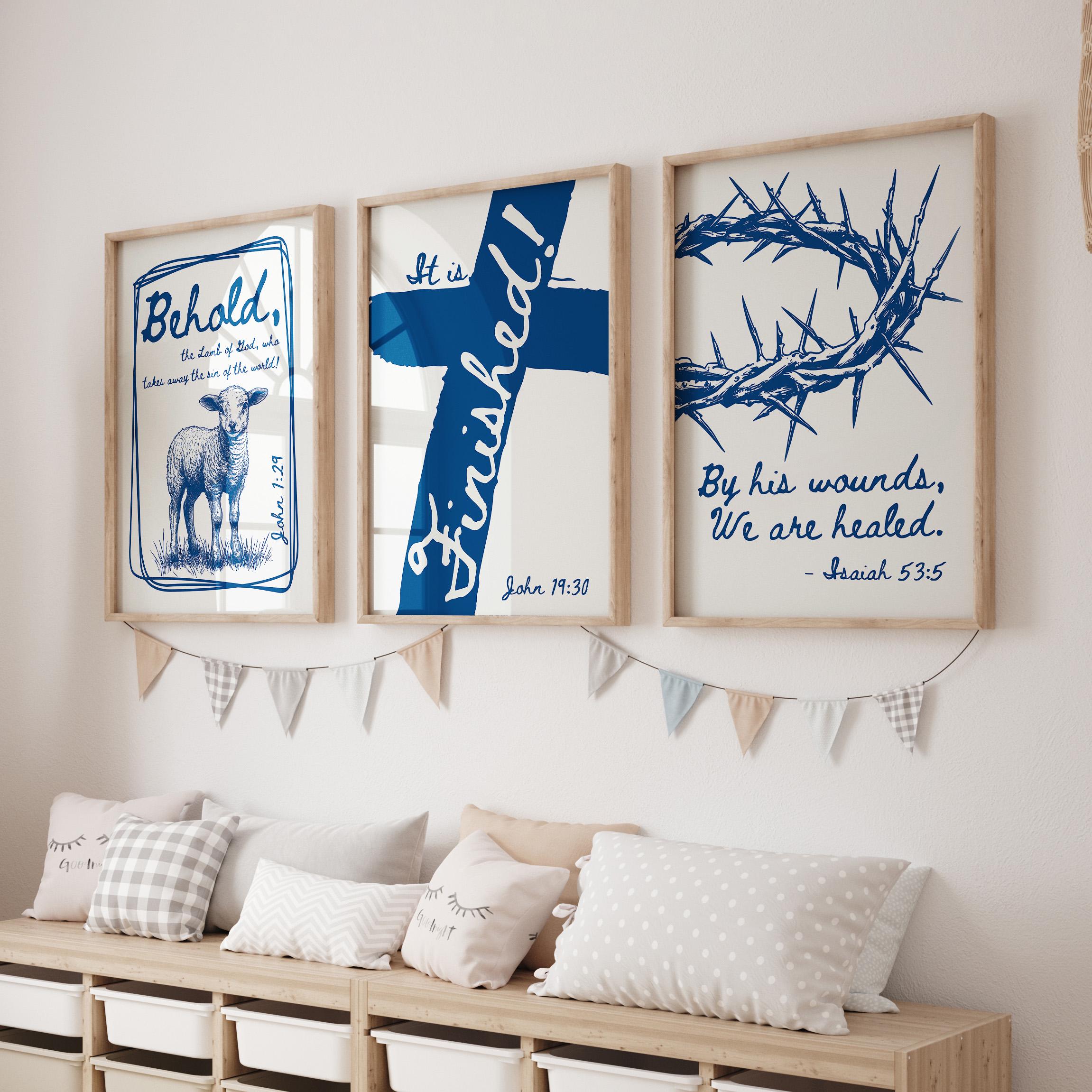 Set of 3 Religious Easter Bible Verse Wall Art Printable, Christian ...