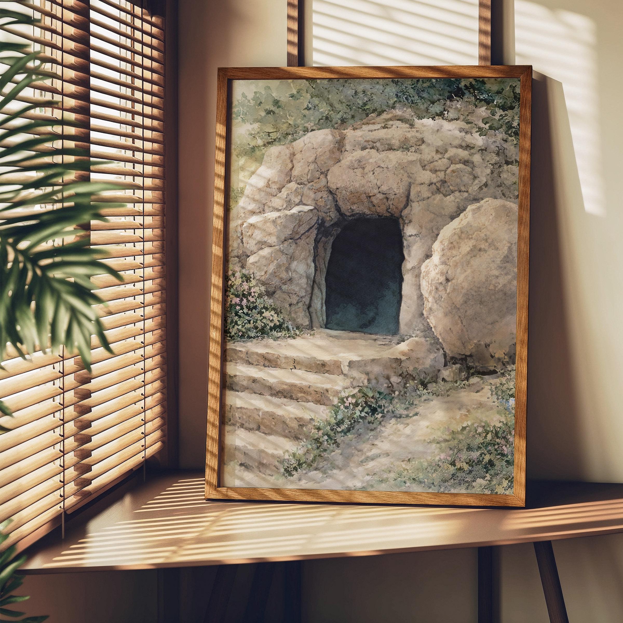Jesus Empty Tomb Easter Wall Art Printable, Christian He is Risen ...
