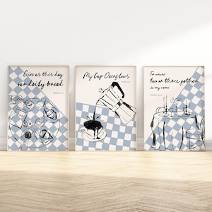 Christliches Küchen-Set mit 3 Wandbildern aus Bibelversen zum Ausdrucken, Landhausstil-Retro-Dekoration mit Bibelzitaten