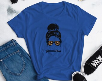 Glamourpuss T-Shirt: Messy Bun Leopard Sunglasses Graphic Tee