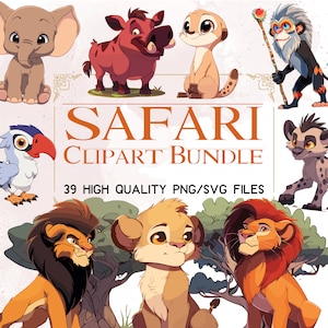 Clipart bébé animaux de safari Roi lion PNG Clipart chambre d'enfant Safari baby shower animaux de la jungle Lion dessin animé zèbre hippopotame girafe singe mignon PNG