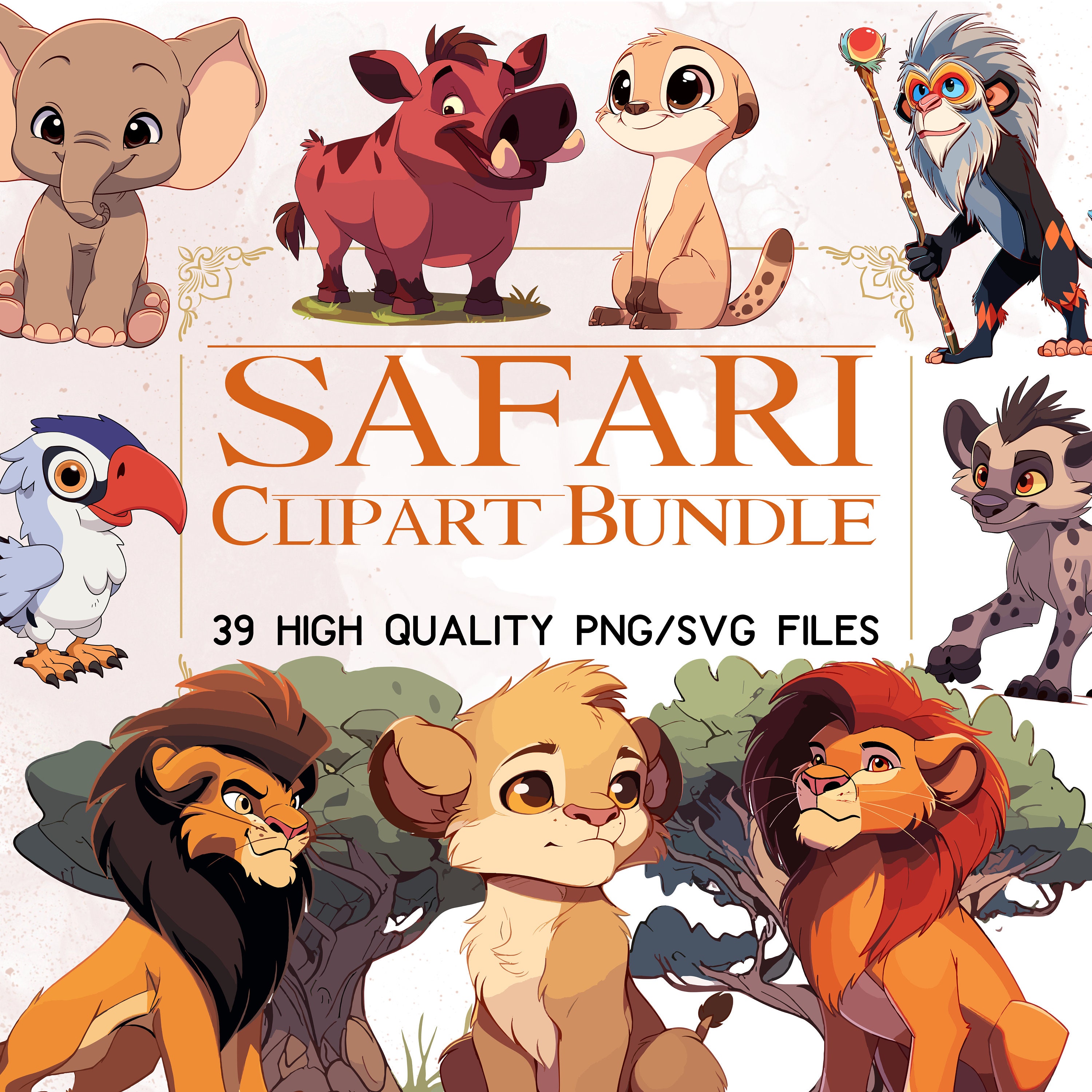 Baby Safari Animals Clipart Lion King PNG Nursery Clipart Safari Baby Shower Jungle Animals Lion Cartoon Zebra Hippo Giraffe Monkey Cute PNG